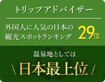 トリップアドバイザーにて外国人に人気の観光スポットランキング29位 温泉地としては日本最上位